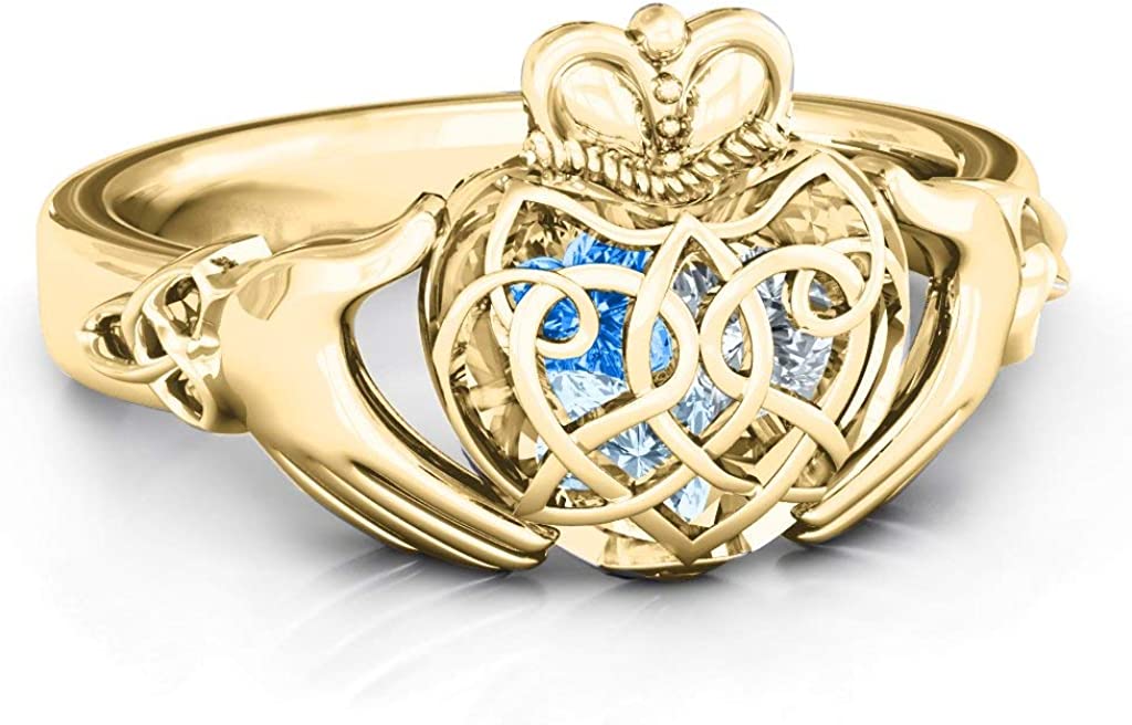 10K Gold Caged Hearts Celtic Claddagh Ring