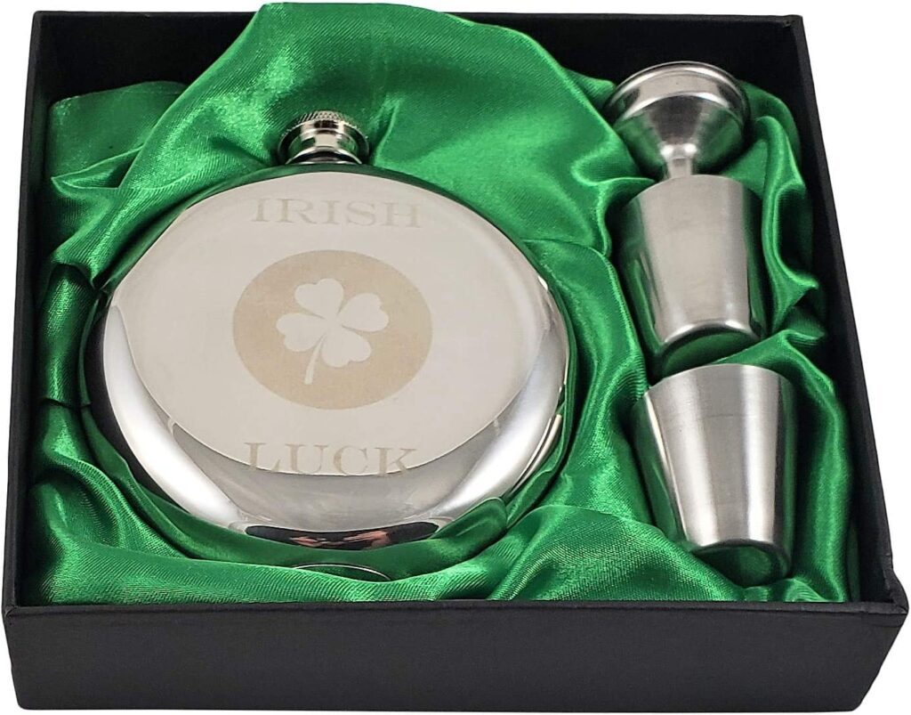 Irish Luck 10 ounce Round Flask Gift Set
