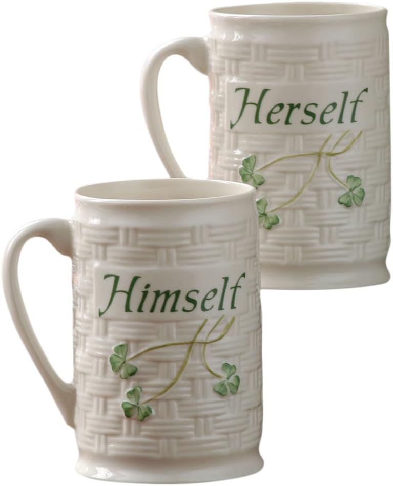 Belleek Porcelain Himself and Herself Mug Set, Medium, White