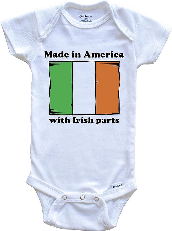 Made in America with Irish Parts Funny Ireland Flag One Piece Baby Bodysuit