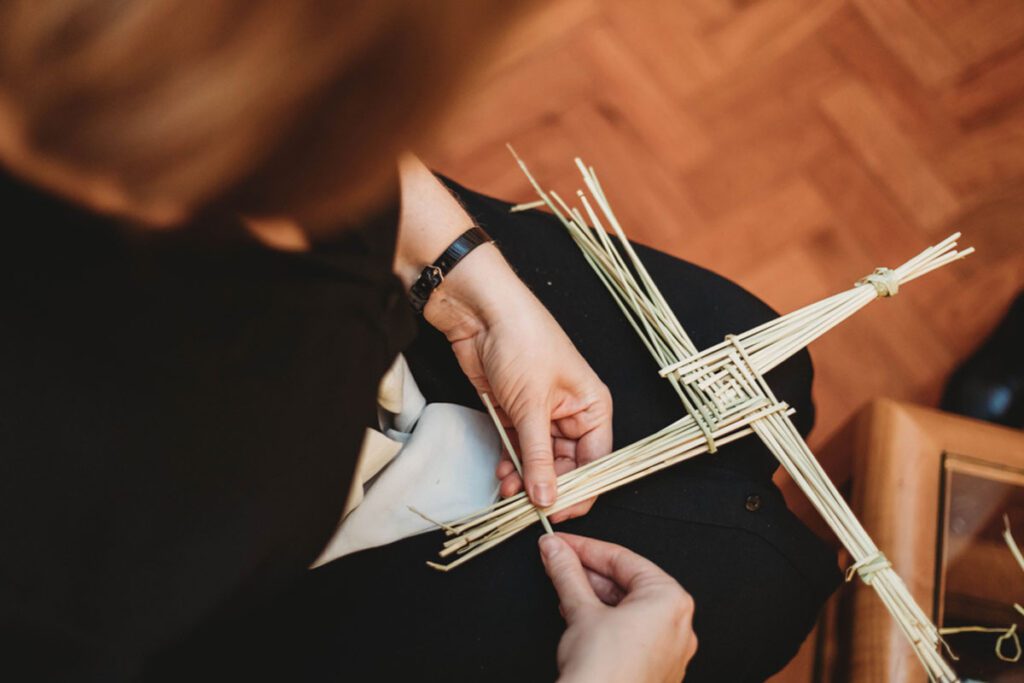 The art of making of a Saint Brigid's cross from straw