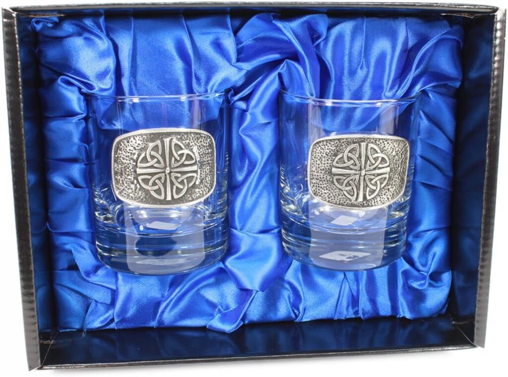 Trinity Knot Irish Whiskey Glasses Quadruple Trinity Set of Two Made in Ireland